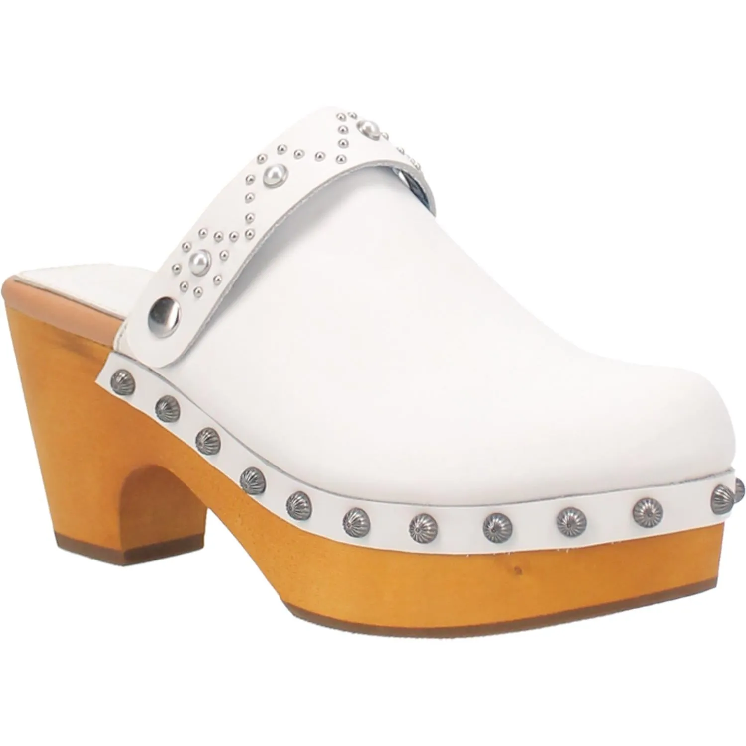 Online Exclusive | Dingo | Deadwood Leather Clog Heels in White **PREORDER
